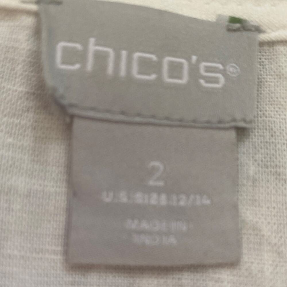 Chico's Linen Blend Embroidered Tunic Top White Blue Tassel Size 2 (US 12/14) - Picture 4 of 9
